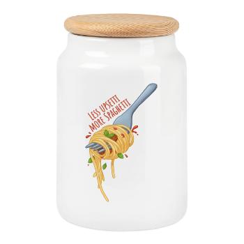Less Upsetti More Spaghetti – Kawaii Food Meme - Keksdose mit Holzdeckel - Weiß - Vorne