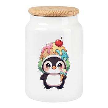 Süßer Pinguin Cartoon Eiscreme Sommer Regenbogen - Cookie Jar with Wooden Lid - white - Front
