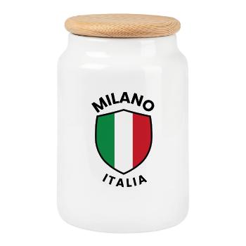Milan Italy Shield - Cookie Jar with Wooden Lid - white - Front
