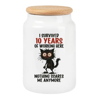 10 Year Company Anniversary Service Anniversary Work - Cookie Jar with Wooden Lid - white - Front