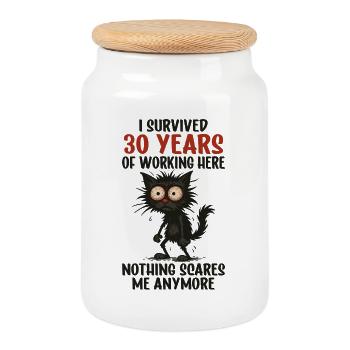30 Year Company Anniversary Service Anniversary Work - Cookie Jar with Wooden Lid - white - Front