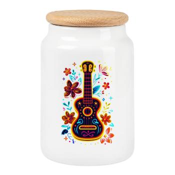 90s Ukulele - Cookie Jar with Wooden Lid - white - Front
