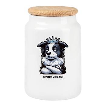 Before You Ask Border Collie Hütehund Collie - Cookie Jar with Wooden Lid - white - Front