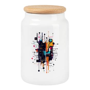 Motif coloré de PCB en circuit imprimé - Boîte à biscuits avec couvercle en bois - blanc - Devant