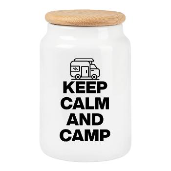KEEP CALM AND CAMP! - Cookie Jar with Wooden Lid - white - Front