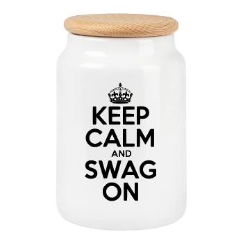 Reste calme et swag - Boîte à biscuits avec couvercle en bois - blanc - Devant