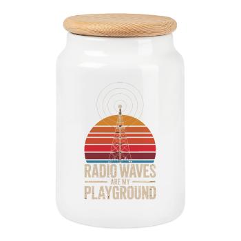 Les ondes radio sont mon terrain de récréation Radio rétroamateur - Boîte à biscuits avec couvercle en bois - blanc - Devant