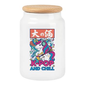 Anime de musique coréenne licorne mignonne et chill - Boîte à biscuits avec couvercle en bois - blanc - Devant