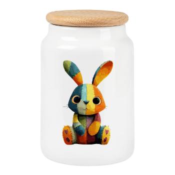 Festival des Couleurs Patchwork Bunny - Boîte à biscuits avec couvercle en bois - blanc - Devant
