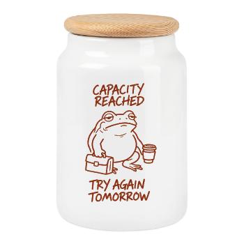 Capacity reached | Tomorrow again - Cookie Jar with Wooden Lid - white - Front