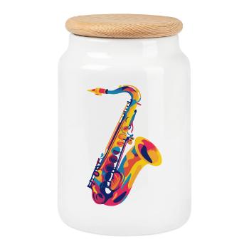 FarbSax PopsArt - Cookie Jar with Wooden Lid - white - Front