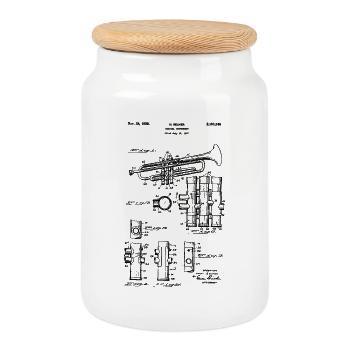 Trompette – Brevet vintage de dessin technique - Boîte à biscuits avec couvercle en bois - blanc - Devant
