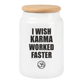 Karma Quote Shirt – I Wish Karma Worked Faster - Cookie Jar with Wooden Lid - white - Front