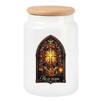 He is Risen Easter Jesus - Cookie Jar with Wooden Lid - white - Front