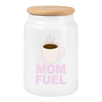 Mom Fuel – Coffee Powered Mom Design - Keksdose mit Holzdeckel - Weiß - Vorne