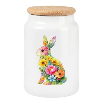Silhouette aquarelle de Pâques de Bunny - Boîte à biscuits avec couvercle en bois - blanc - Devant