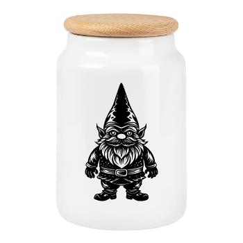 Gnome - Cookie Jar with Wooden Lid - white - Front