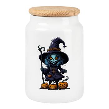 Halloween - Zombie - Horreur - Sorcière - Boîte à biscuits avec couvercle en bois - blanc - Devant