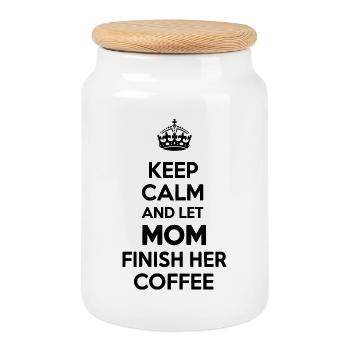 Bleib ruhig. Lass Mama den Kaffee austrinken. - Keksdose mit Holzdeckel - Weiß - Vorne