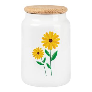 Fleur - Boîte à biscuits avec couvercle en bois - blanc - Devant