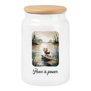  Peace Is Power Katzenheld Ruhe Achtsamkeit Natur - Keksdose mit Holzdeckel - Weiß - Vorne