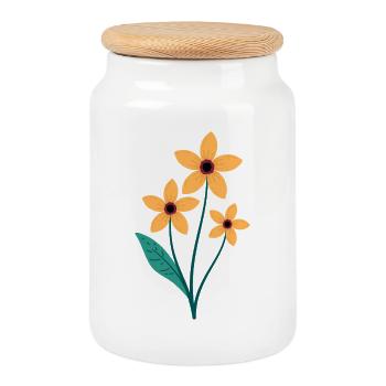 Fleur - Boîte à biscuits avec couvercle en bois - blanc - Devant