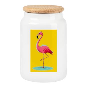 Flamingo - Keksdose mit Holzdeckel - Weiß - Vorne