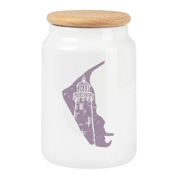 Amrum North Sea Lighthouse Silhouette Grunge - Cookie Jar with Wooden Lid - white - Front