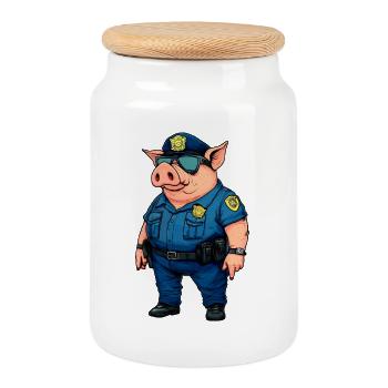 Cochon Policier - Boîte à biscuits avec couvercle en bois - blanc - Devant