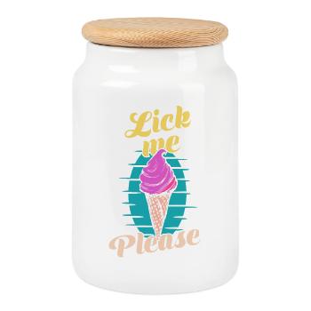 Lick Me Please Eis Cream Funny Retro Art - Cookie Jar with Wooden Lid - white - Front
