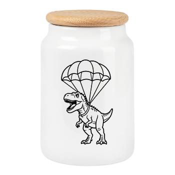 T Rex with Parachute - Cookie Jar with Wooden Lid - white - Front