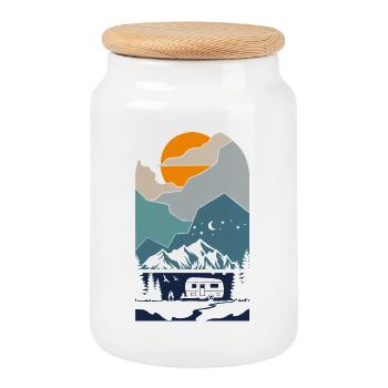 Campings Scouts Randonnée en montagne Coucher du soleil - Boîte à biscuits avec couvercle en bois - blanc - Devant
