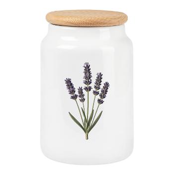 Lavender Botanical Engraving - Cookie Jar with Wooden Lid - white - Front