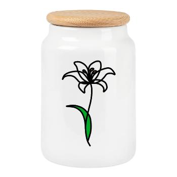 Minimalist Lily - Cookie Jar with Wooden Lid - white - Front