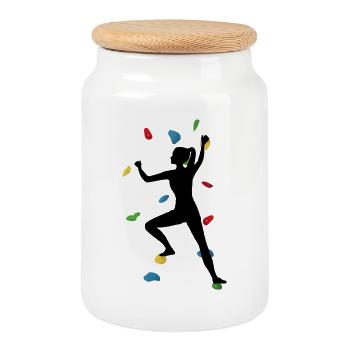 Climbing Wall Woman – Boulder Adventure - Cookie Jar with Wooden Lid - white - Front