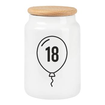 Luftballon Zahl 18 – Geburtstag & Party Design - Keksdose mit Holzdeckel - Weiß - Vorne