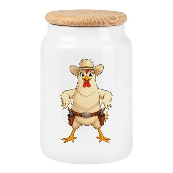 Huhn in Western Pose - Keksdose mit Holzdeckel - Weiß - Vorne