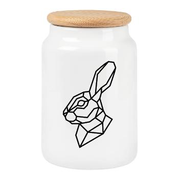 Lapin géométrique – Art polygonal - Boîte à biscuits avec couvercle en bois - blanc - Devant