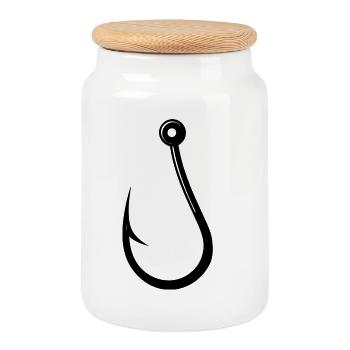 Fish hook - Cookie Jar with Wooden Lid - white - Front