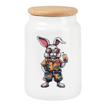 Été des bandes dessinées Bunny - Boîte à biscuits avec couvercle en bois - blanc - Devant