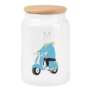 Lama Denim Scooter - Cookie Jar with Wooden Lid - white - Front