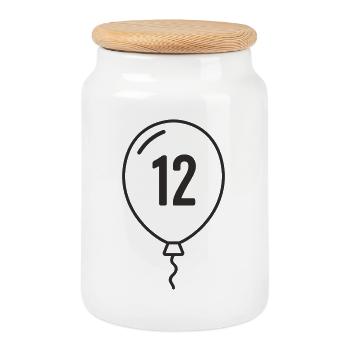Luftballon Zahl 12 – Geburtstag & Party Design - Keksdose mit Holzdeckel - Weiß - Vorne