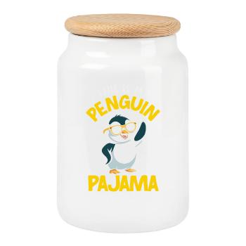 Cute Penguin - Gift for Penguin Lover - Cookie Jar with Wooden Lid - white - Front