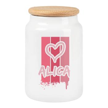 Alica comme idée de cadeau - Boîte à biscuits avec couvercle en bois - blanc - Devant