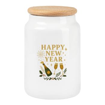 Happy New Year Golden Celebration - Cookie Jar with Wooden Lid - white - Front
