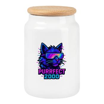 Neon Cat Purrfect 2000 Design - Cookie Jar with Wooden Lid - white - Front