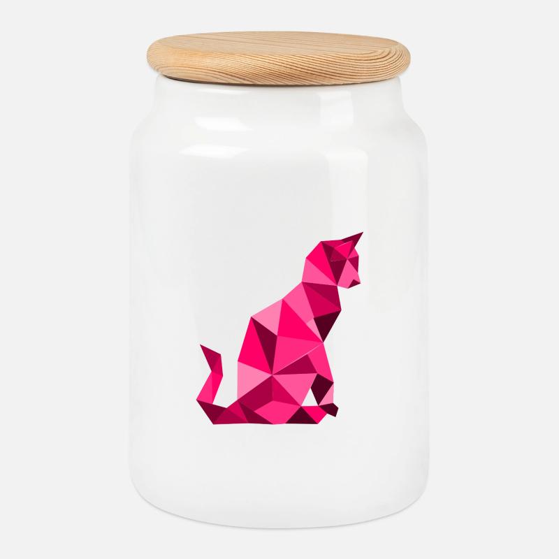 chat_lowpoly_Magenta - Keksdose mit Holzdeckel - Weiß