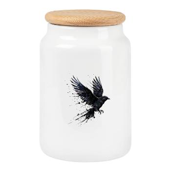 Crow Raven Paint Splash - Aquarelle moderne - Boîte à biscuits avec couvercle en bois - blanc - Devant
