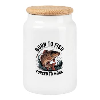 Né pour la pêche, travail forcé - Boîte à biscuits avec couvercle en bois - blanc - Devant