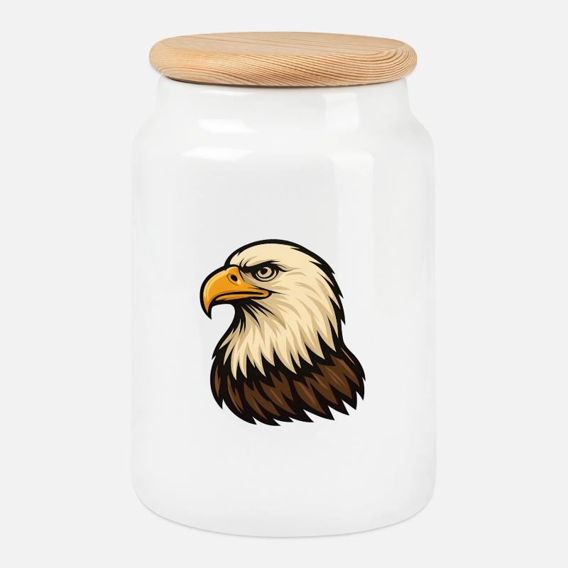 Eagle Head - Cookie Jar with Wooden Lid - white